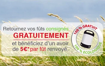 Retour Consigne Gratuit et recevez 5€* par fut de bière
